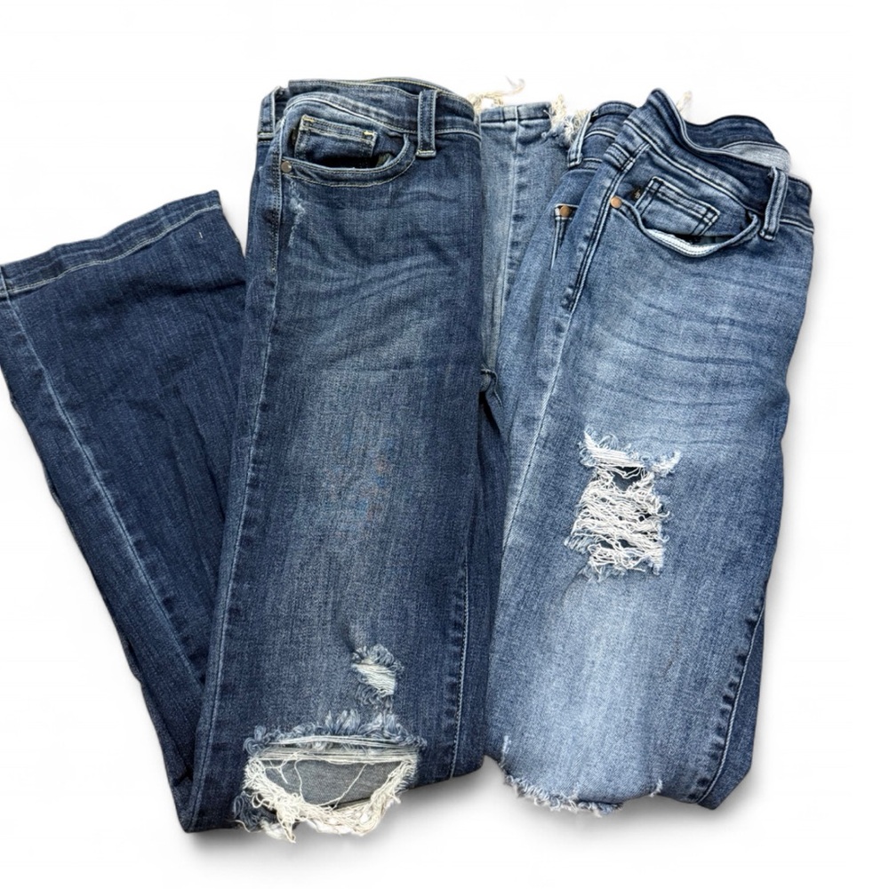 Judy Blue Dark and Light Blue Distressed Boyfriend Jeans BUNDLE